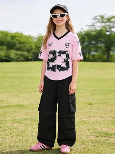 Afsmlys Tween Girls Clothes Short Sleeve Graphic T-Shirt Top + Cargo Pants 2pcs Outfit Set, Size 7-15Years thumbnail 2