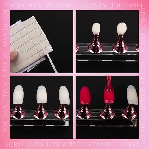 Difenni Nail Stands Acrylic Nail Art,Press on Nail Stand Magnetic Nail Tips Practice Holder 54 Pcs Reusable Adhesive Putty for DIY Painting(Pink thumbnail 6