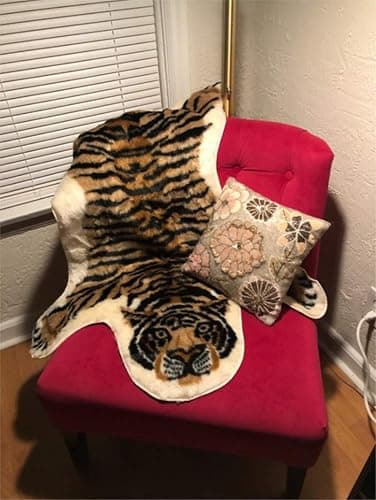 Tiger Printed Skin Area Rug,Faux Fur Rug Area Artificial Carpet,Simulation Cowhide, Cow Hide Mat Rug Animal Print Hide Faux Carpet 31.5x41.3inch thumbnail 9