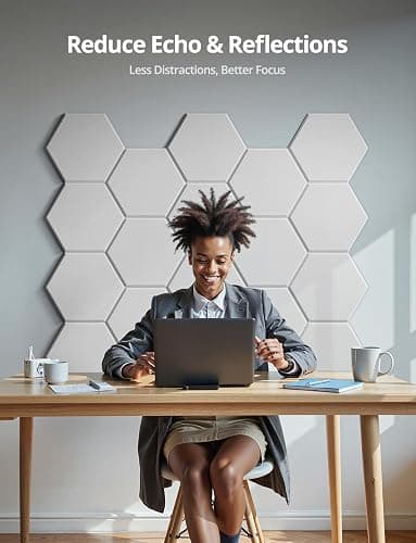 Hexagon Acoustic Panels Self-Adhesive, 12 Pcs High Density Soundproofing Panels for Ceiling/Door/Wall Decoration and Acoustic Treatment (12" X 10.5" X 0.4") thumbnail 7