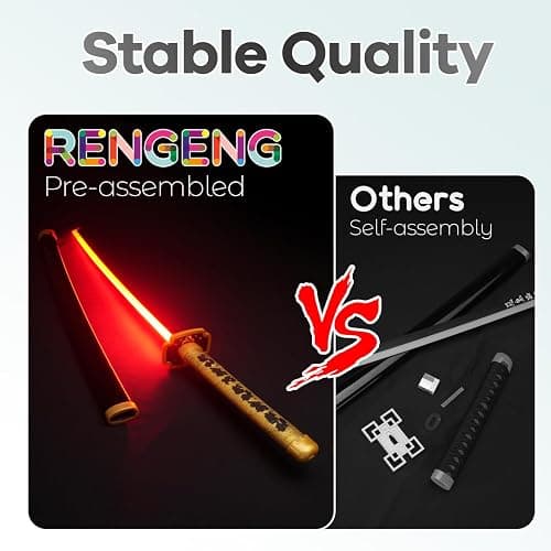 RENGENG Light Up Sword, 40 Inches Rechargeable Plastic Replica with Belt & Stand, Sword with Original Texture thumbnail 4