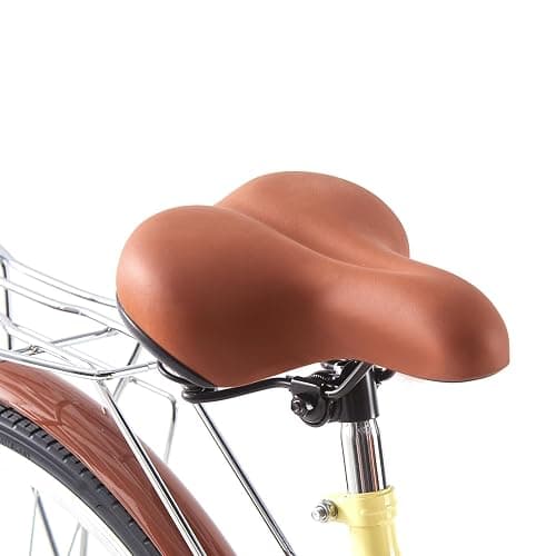 BSTSEL 26 Inch Wheels Vintage bike Fabric Bike City Classic Bicycle, Retro Bicycle With 1 Speed Shimano Gears, Sprung Saddle, Rack And Front Basket Formal Road Bike For Woman - Brown thumbnail 9