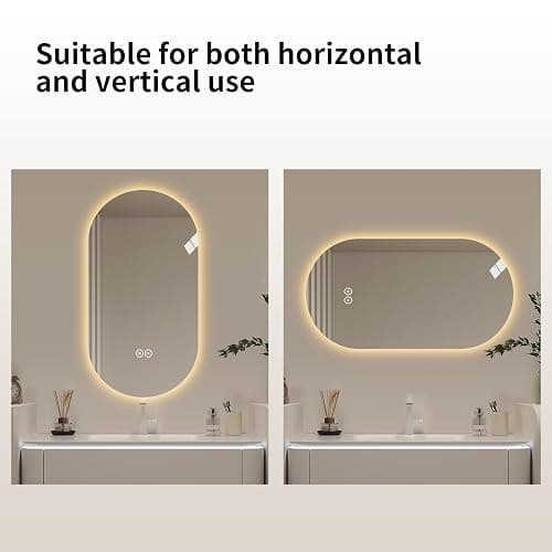 LAIYA 24V Full-Power Oval LED Bathroom Vanity Mirror, 33x20inch Frameless Backlit Mirror with Light, Smart Anti-Fog Waterproof Mirror with Memory Function Dimmable Lighted Mirror - 33"L x 20"W thumbnail 9