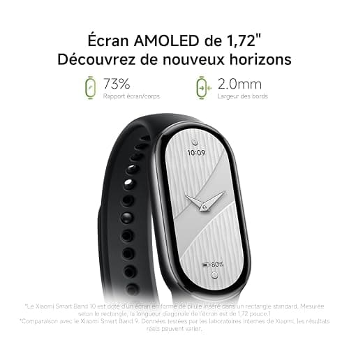 Xiaomi Smart Band 10, Montre Connectée, Boîtier alu, Suivi d'Activité, Écran AMOLED 1.72'', Autonomie 21 Jours, Charge Rapide, Suivi santé & Sommeil,150+ Sports, iOS & Android, 5 ATM, Boussole thumbnail 3