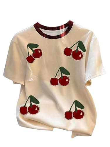 SOLY HUX Women's Cherry Graphic Tees Short Sleeve Tshirts Summer Tops | Crew Neck, Aesthetic Clothes - Image 1