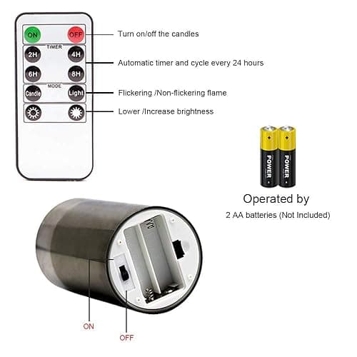 GenSwin Gray Glass Battery Operated Flameless Led Candles with 10-Key Remote and Timer, Real Wax Candles Warm White Flickering Light for Home Decoration(Set of 3) - Gray thumbnail 8