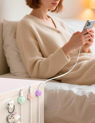 8 Pack Cable Clips, Cord Organizer [1s Lock] Cute Spring Cord Holder for Nightstand Desk Car, Girls College Dorm Room Essentials, Home Office Desk Accessories for Women Cubicle Decor, School Supplies thumbnail 6