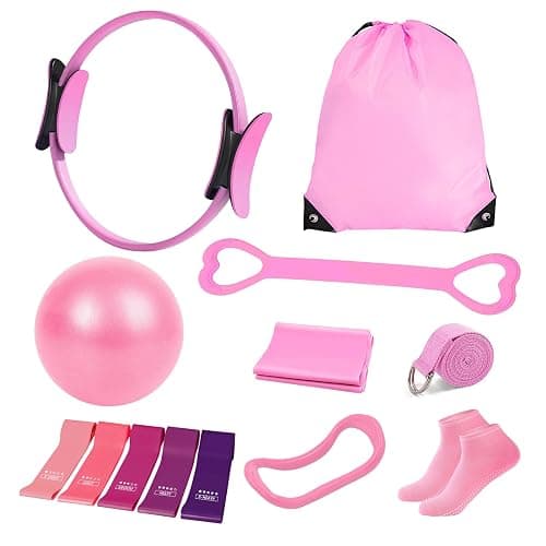 Janhemei Pilates Kit for Women, Pilates Equipment with 13'' Magic Circle, Pilates Ring and Ball Set with 5 Strength Bands, Hip Thrust Belt, Compact Workout Set at Home - Image 1