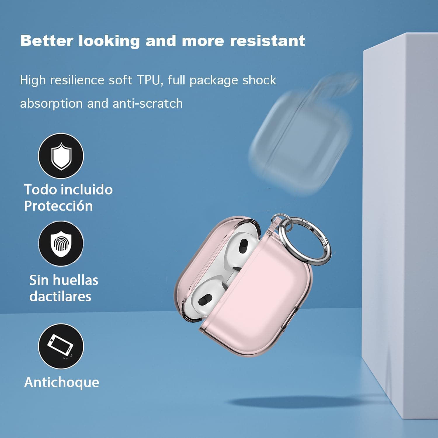 USTIYA Case for Apple AirPods 4 Cover AirPods4 2024 Shock-Absorption Transparent TPU Thickening (Pink/Red) thumbnail 4