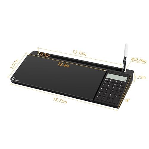 TOWON Desktop Glass Whiteboard with Basic Calculator, 12 Digit LCD Display, Desk Organizers with Accessories for Office, Home, School Supplies, Storage with Dry Erase Board Surface, Black, 17'' x 6'' thumbnail 2
