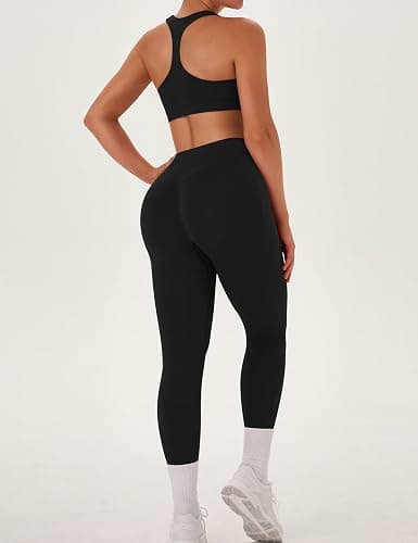 OLCHEE Womens Workout Sets 3 Piece Seamless Long Sleeve Jacket Scrunch Butt Leggings Racerback Sports Bra Yoga Gym Outfits thumbnail 4