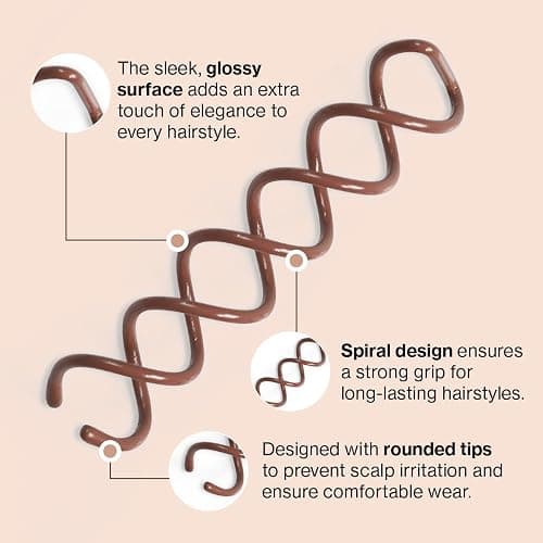 Kitsch Spiral Bobby Pins for Girls and Women - Hair Bun Maker | Rounded Tips, Chip-Resistant Bun Twist Spiral Hair Pins | Secure Hold All-Day | Ideal Gifts for Women - 3Pcs, Brown thumbnail 3