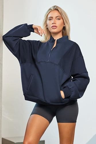 BLENCOT Women Half Zip Oversized Sweatshirts Long Sleeve Fleece Trendy Cropped Pullover Workout Warm Tops With Pockets S-2XL thumbnail 6