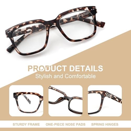 MMOWW 3 Pack Square Reading Glasses with Spring Hinges Oprah Style Blue Light Blocking Computer Readers for Women Men thumbnail 4