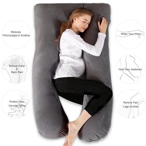 Chilling Home 63in Large Full Body Pillow for Adults, Pregnancy Pillow for Sleeping, Maternity Pillow for Pregnant Women, Comfort U Shaped Pregnancy Pillow with Removable Washable Velvet Cover, Black - 63*28 - Dark Grey thumbnail 2