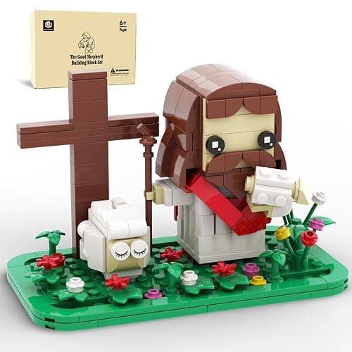 Jesus Building Set, Christmas Building Kit, The Good Shepherd Little Jesus Figures with Sheep and Cross, Easter and Nativity Building Set Christian Gift for for Adults and Kids Ages 6 and Up - Image 1