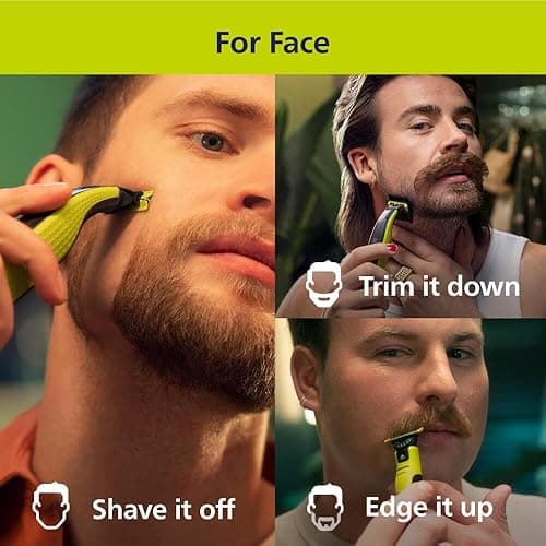 Philips Norelco OneBlade 360 Hybrid Face, Electric Beard Trimmer and Shaver, with 360 Blade Technology, 1x 360 Blade for Face, 5in1 Adjustable Comb, Model QP2724/90 - Black & Lime Green - OneBlade 360 Face thumbnail 2