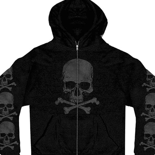 Hot Leathers Men's Skull and Crossbones Zip-Up Hooded Sweatshirt - Image 1