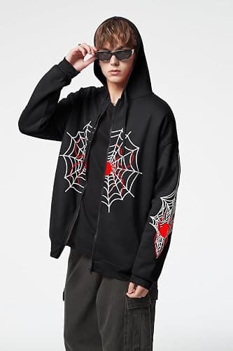 Hesaco Spider Graphic Hoodies Y2k Zip Up Hoodie Men Women Oversized Sweatshirts Y2k Jacket Streetwear Vintage Tops thumbnail 6