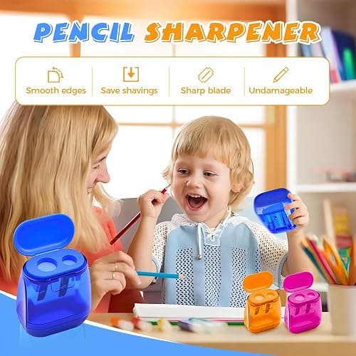 4 Pcs Pencil Sharpeners with Lid, 2026 Upgrade Dual Hole Sharpener, Colored Handheld Sharpener Suitable for Kids Adults Students School Class Home Office (Pink) thumbnail 5