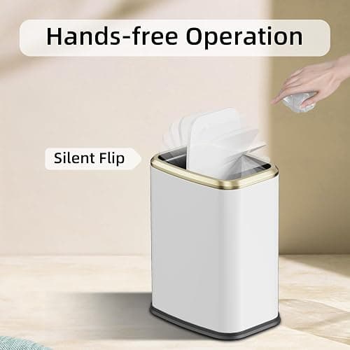 KHMMGK 8L/2.1 Gallon Small Bathroom Trash Can with Lid, Swing-Top Rectangular Waste Bin, Stainless Steel Garbage Can for Home, Office, Toilet, Bedroom, Living-Room (White) thumbnail 4