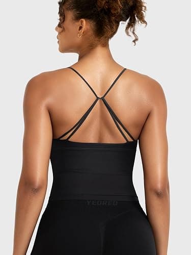 YEOREO LuxFlow Women's Workout Tank Top with Bra Pads Twist Front Straps Summer Seamless Camisole Shirts Longline Sports Bras thumbnail 5