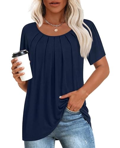 Anymeet Womens Summer Tops Casual Shirts Pleated Tunic M-3XL - Image 1