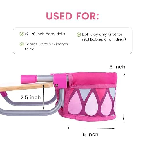 BABESIDE Baby Doll High Chair for 12–20 Inch Dolls, Foldable Table Seat | Clip-on doll chair folds flat for storage and travel; fits most 12–20 inch dolls and attaches to compatible table edges thumbnail 3