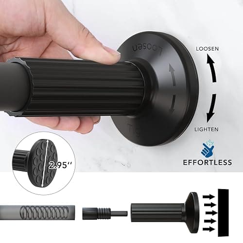 Tension Curtain Rod, 51-165 Inch,Spring Shower Closet for Windows or Shower,Easy to Install, No Drilling, Rust, Bathroom, Rod Diameter 1.26 Inches, Black,Umimile thumbnail 4