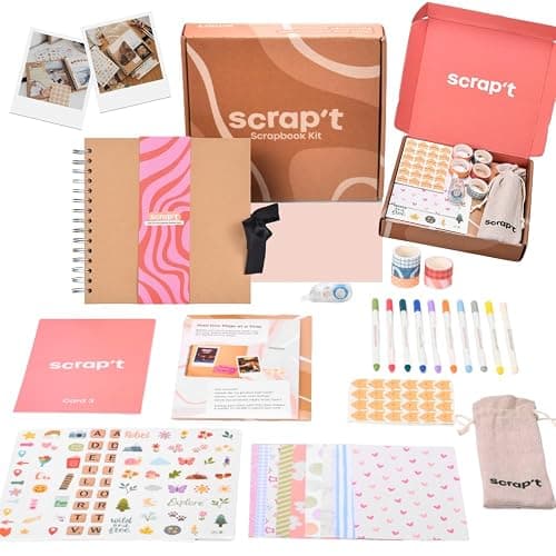Scrapbook Kit - 80 Page Photo Album DIY Scrapbook - Holds 300+ Photos, with Metallic Pens, 150+ Stickers, Glue Pen, Washi Tapes, Backing Paper, Photo Corner Stickers (Starter Kit - 8 x 8 Inch, Kraft) - Image 1