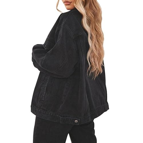 Jean Jacket for Women Distressed Long Sleeve Oversized Denim Trucker Jackets Coat thumbnail 2
