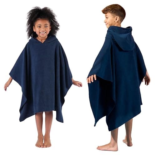 Brentfords Kids Towel Poncho Short Sleeve Quick Dry Absorbent Hooded Towels for Kids Beach Swim Childrens Travel Wrap Changing Robe Holiday Spa Pool Dry Oversized Swimming Towel, Navy - Image 1