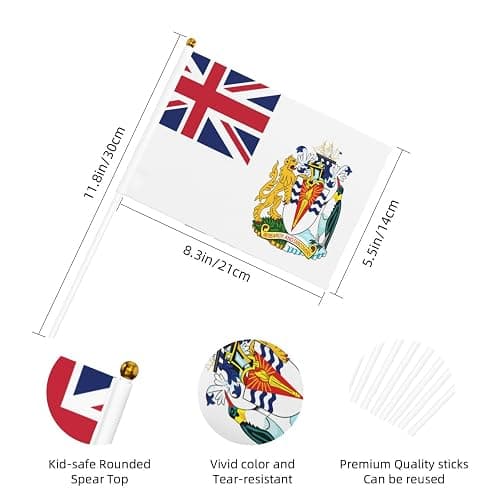 British Antarctic Territory Flag Small Hand Held Flags, Mini Flags On Stick For Party Team Activities Parades Holiday Decoration 10 Pack thumbnail 3