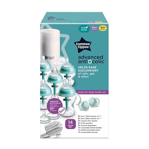 Tommee Tippee Advanced Anti-Colic Bottle, Warmer & Pacifier Set, 0m+ | 14 Pieces, 5 BPA Free Bottles, Travel Bottle Warmer, 2 Newborn Pacifiers, 2 Extra Nipples, Cleaning Brush, Bottle Handles thumbnail 8