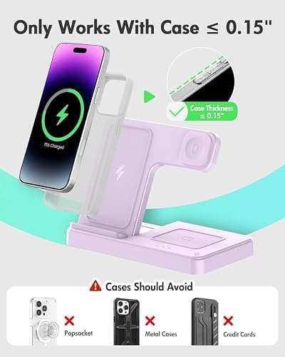 Wireless Charger Stand Charging Station: 3 in 1 Charger Multiple Devices for Apple iPhone 17 16e 16 15 14 Pro Max 13 12 11 for Watch 11 10 9 8 7 6 5 4 3 2 SE and Ultra & Airpods Series, Light Violet thumbnail 3