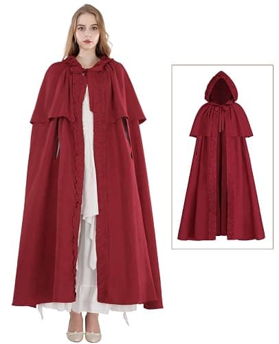 NSPSTT Cloak with Hood Men Halloween Cape Renaissance Costume Women Adult Witch Long Cape thumbnail 2