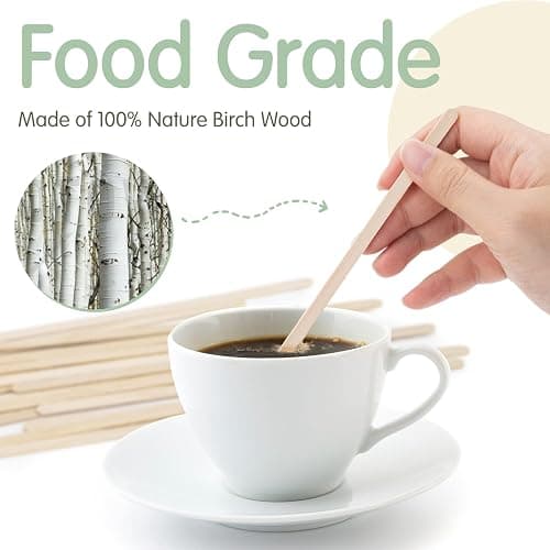 WISYOK 500 PCS Coffee Stirrers, 7 Inch Premium Birch Wood Sticks, Smooth Round Ends, Splinter-Free Disposable Stir Sticks for Coffee, Cocktails, Office, Home Use thumbnail 4