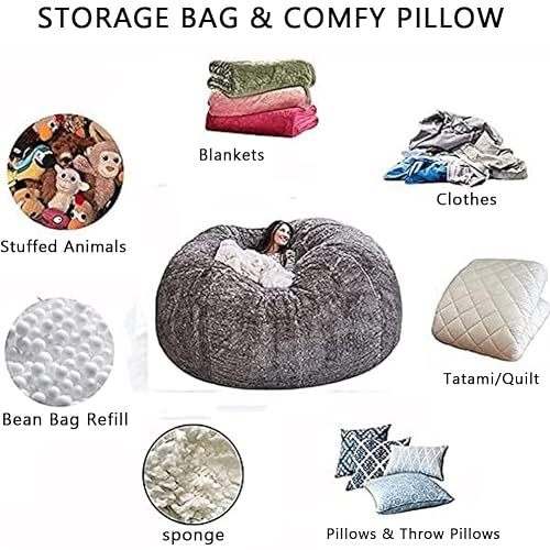 JaidWefj Faux Fur Bean Bag,Adults Luxurious Giant 5/6/7ft Huge Bean Bag Chair,Ultra Soft Bean Bag Chair(No Filler) E 6FT 150X75cm thumbnail 5