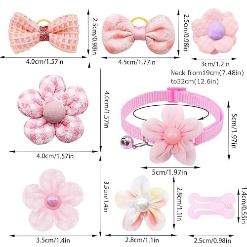 25Pcs Dog Hair Accessories Set for Small Medium Dogs, Flower Bows with Rubber Bands,Dog Hair Clip,Floral Bell Puppy Collar for Boy Girl Pomeranian Yorkie Poodle Maltese Shih Tzu Groomer (Pink) thumbnail 2
