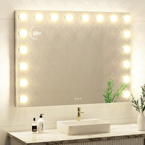 Gvnkvn Vanity Mirror with Lights USB+Type-C Charging, 32WX24L Tabletop Hollyhood Makeup Mirror, Hollywood Lighted Mirror with 18 Dimmable LED Bulbs,3 Colors Modes,Touch Control, Gold thumbnail 9