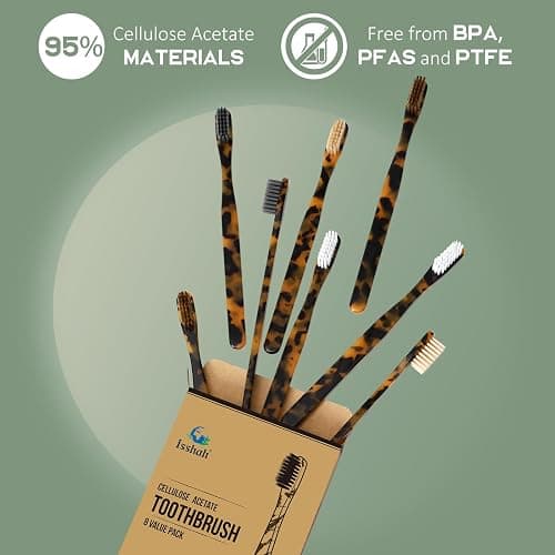 Isshah Biodegradable Eco-Friendly Cellulose Acetate Toothbrushes - 8 Count thumbnail 4