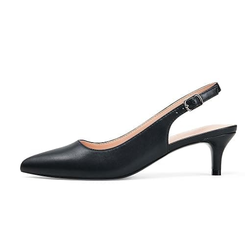 GENSHUO Low Kitten Heels Women's Slingback Dressy Pumps Pointed Closed Toe Ankle Strap Elegant Wedding Pumps Formal Comfortable Shoes - Image 1
