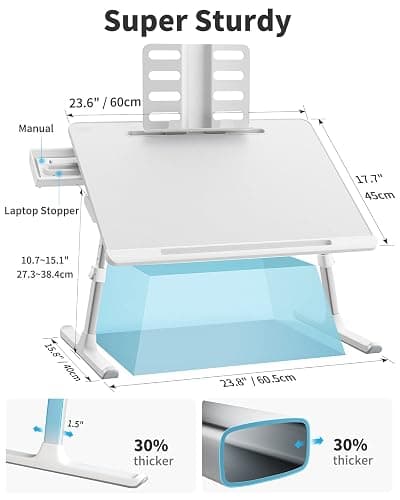 Laptop Bed Tray Table, SAIJI Adjustable Bed Desk for Laptop, Foldable Laptop Stand with Storage Drawer for Eating, Working, Writing, Gaming, Drawing (White, X-Large) - White thumbnail 2