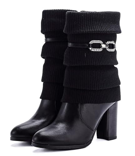 Pogolino Damen Stiefeletten Absatz elegant Glitzer Schnalle Stiefel Herbst Winter High Heels - 38 EU - 570 Schwarz thumbnail 5