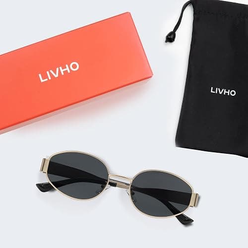 livho Retro Polarized Sunglasses - UV400 Protection, Oval Shape, Metal Frames - Matching Soft Case Inlcuded thumbnail 7
