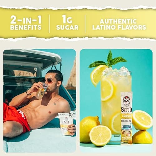 Salud 2-in-1 Hydration Packets + Immunity Electrolytes Powder, Lemonade - Agua Fresca Drink Mix, Elderberry, Dairy & Soy Free, Non-GMO, Gluten Free, Vegan, Low Calorie, 1g Sugar (15 Servings) thumbnail 2