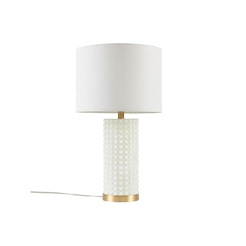 Ink+Ivy Table Lamp - Chic Bubble Dot Glass Body, Two-Tone Gold Base Nightstand Bedside Lamp, Study Lamp, Clear Polarized Cord, Socket Swtich, Gracy Ivy Décor Lamp Drum Shade, 25.5" H Gold/White - Image 1