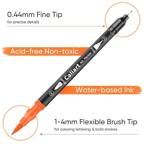 Caliart 34 Double Tip Brush Pens Art Markers, Artist Fine & Brush Pen Coloring Markers for Adult Book Cards Drawing Craft Kit Teacher Office Supplies thumbnail 3