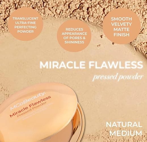 MCoBeauty - Miracle Flawless Pressed Powder - 2 Natural Medium Shade - Compact Setting Powder with Rose Flower Extract and Sweet Almond Oil - Helps Finish and Refine the Look of Makeup thumbnail 7