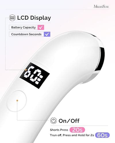MelodySusie Handheld UV Light for Gel Nails, P-ART01A Cordless UV Nail Lamp with LCD Display& Ergonomic Design, Rechargeable LED Light Flash Cures Soft Gels, Rhinestone Glue & Liner Gel,White thumbnail 4
